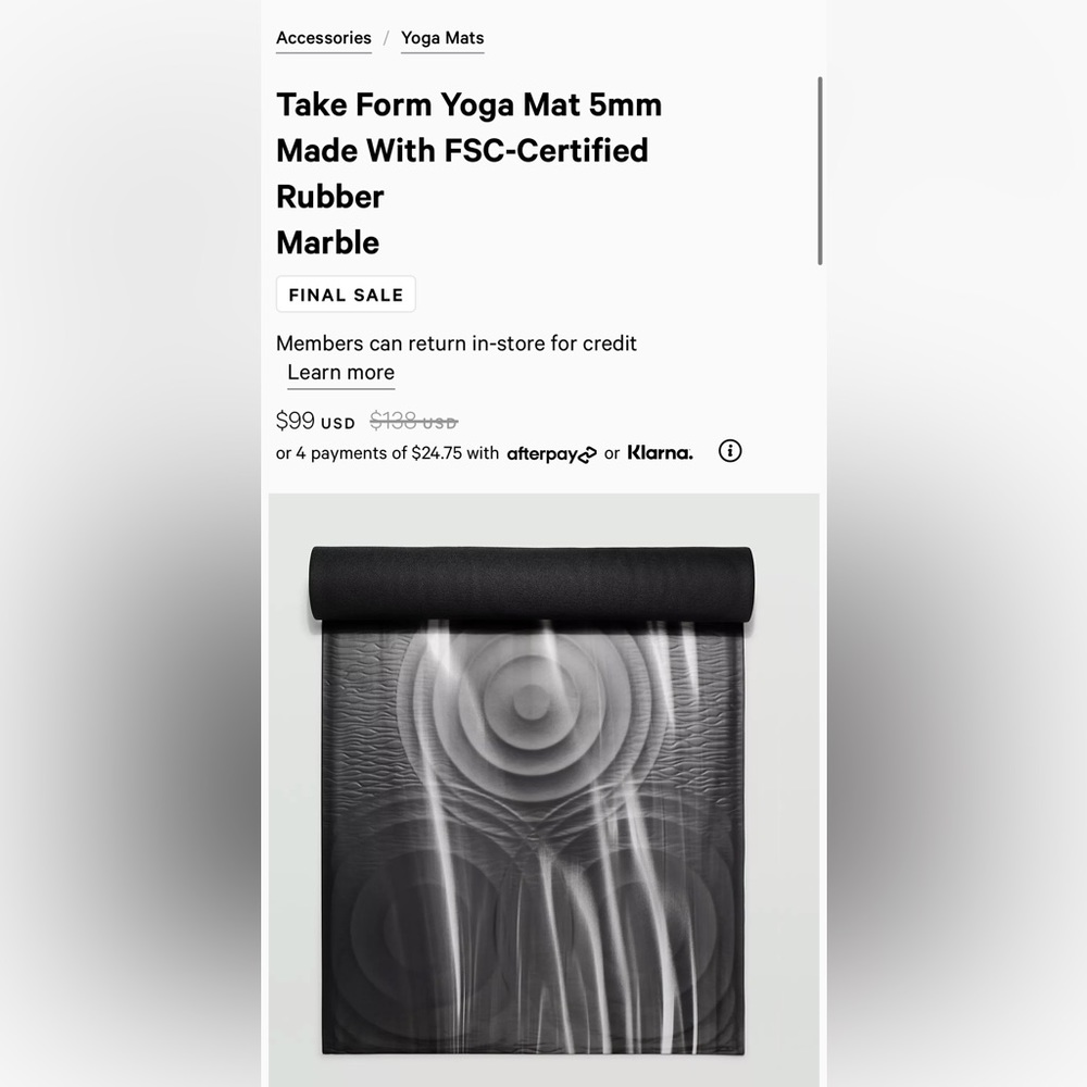 Lululemon take form yoga mat brand new